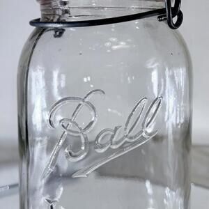 Ball Ideal Wire Bail Mason Jar 1 Qt Clear Glass Clamp Lid Vintage Style